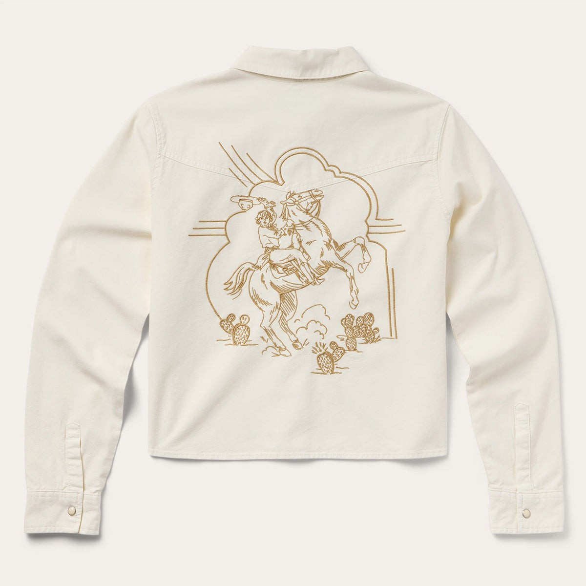 Embroidered Cream Denim Cropped Shirt White | Stetson