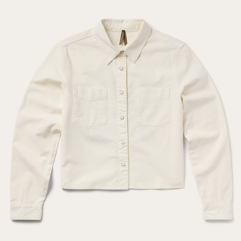 Embroidered Cream Denim Cropped Shirt White | Stetson