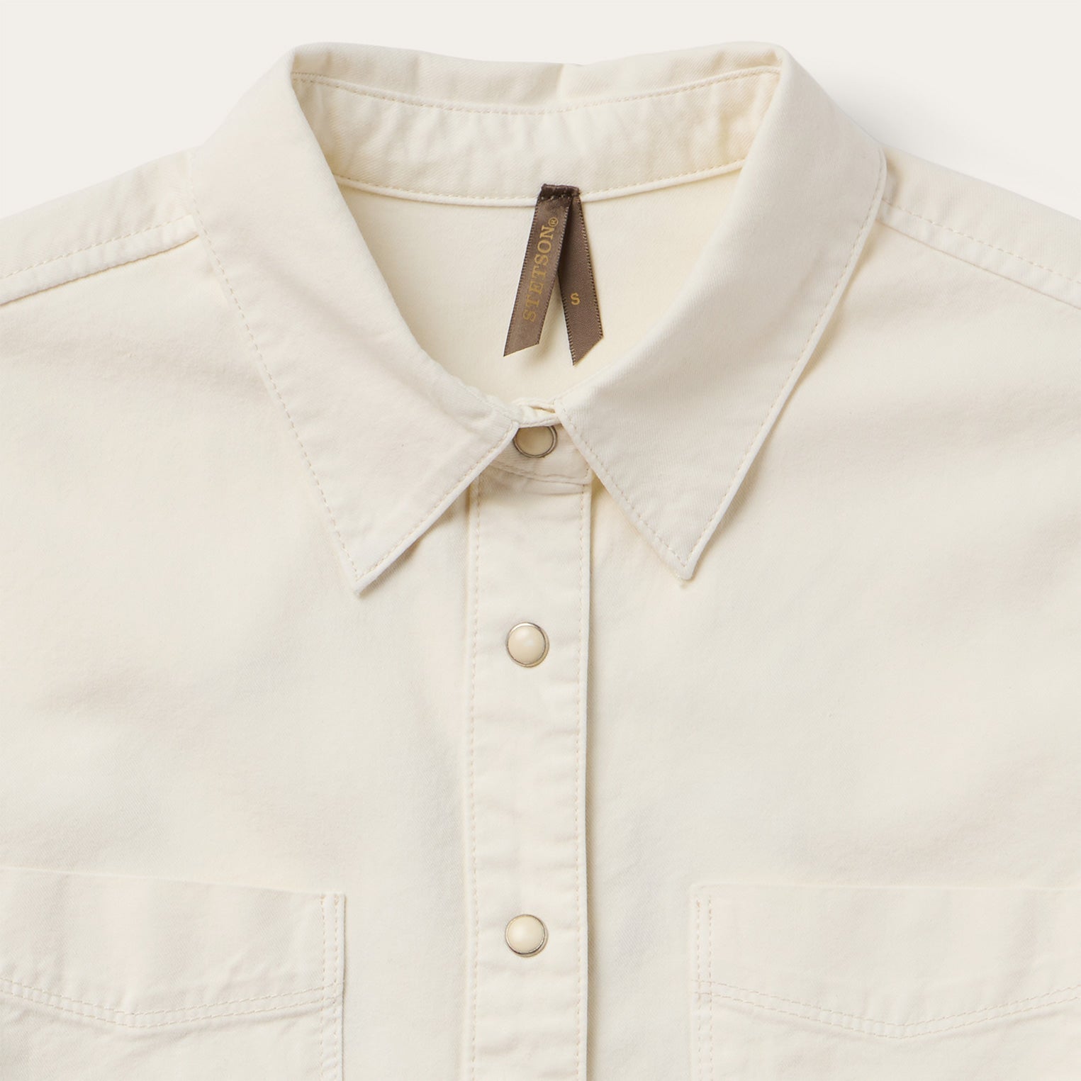 Embroidered Cream Denim Cropped Shirt White | Stetson