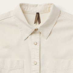 Embroidered Cream Denim Cropped Shirt White | Stetson