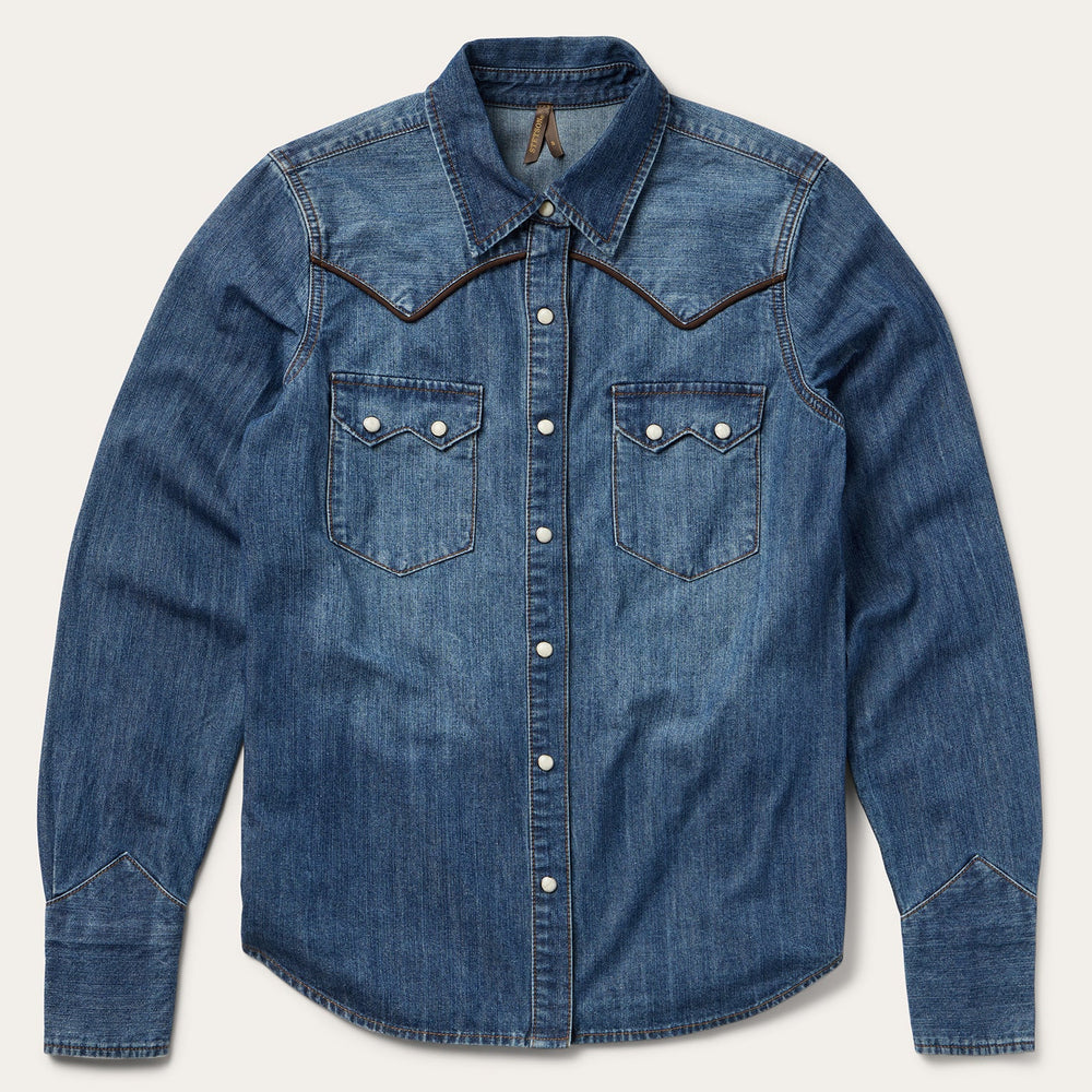 Piped Dark Denim Western Shirt Blue | Stetson