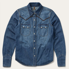 Piped Dark Denim Western Shirt Blue | Stetson