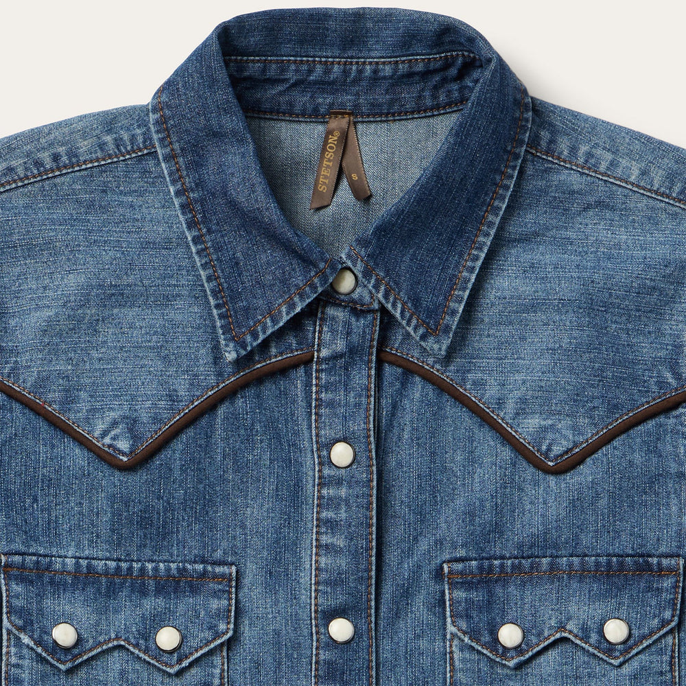 Piped Dark Denim Western Shirt Blue | Stetson