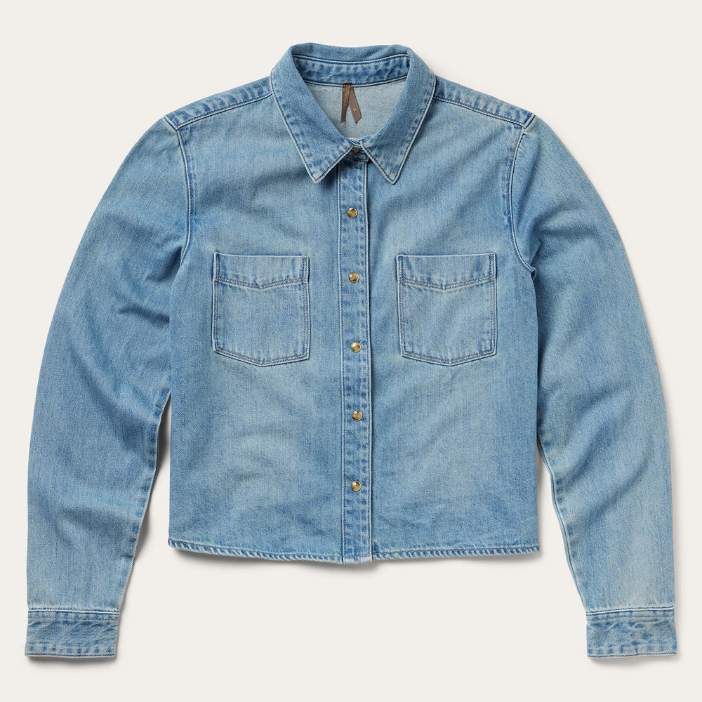 Embroidered Denim Cropped Shirt Blue | Stetson