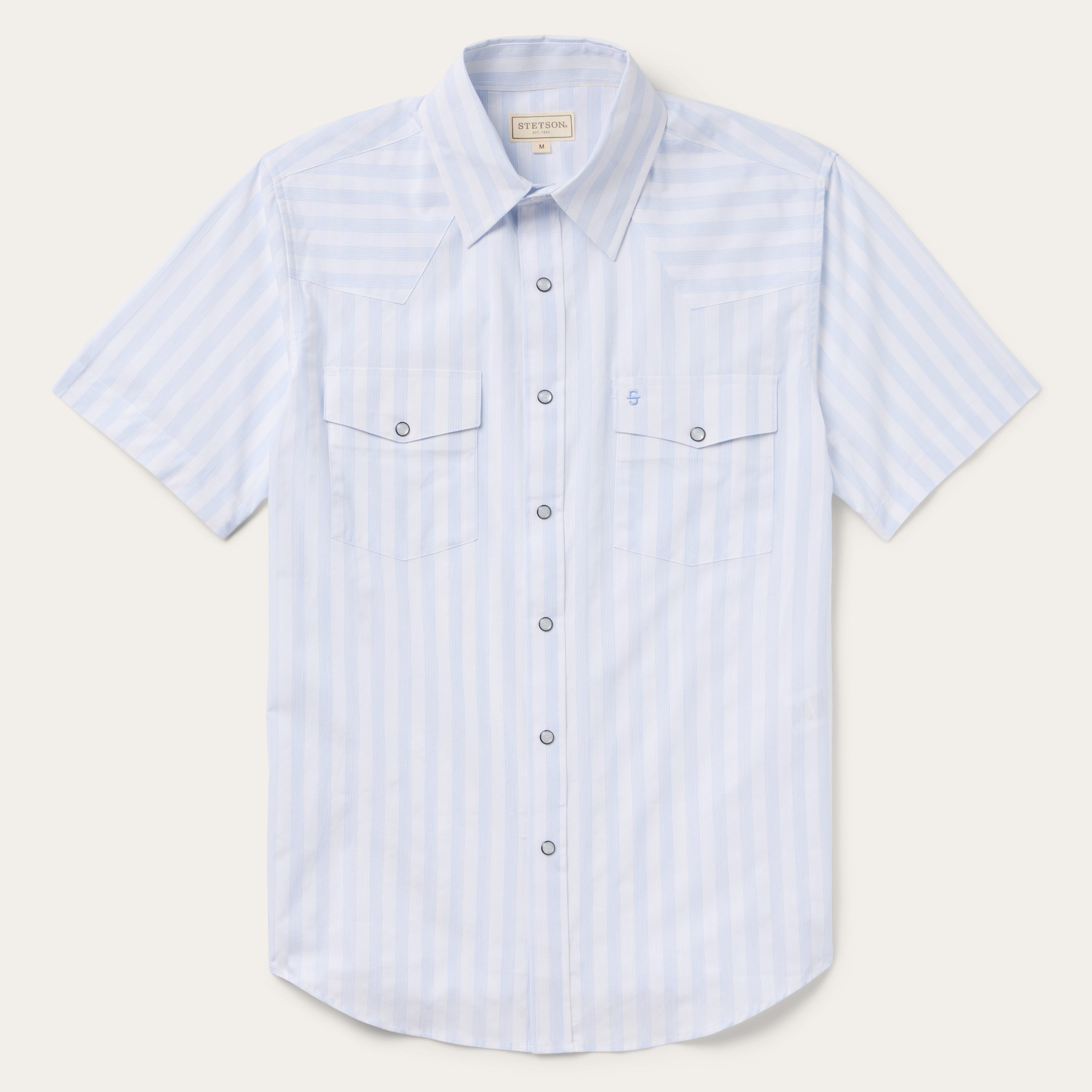 Stripe Oxford Short Sleeve Western Shirt White W/ Blue Stripe | Stetson