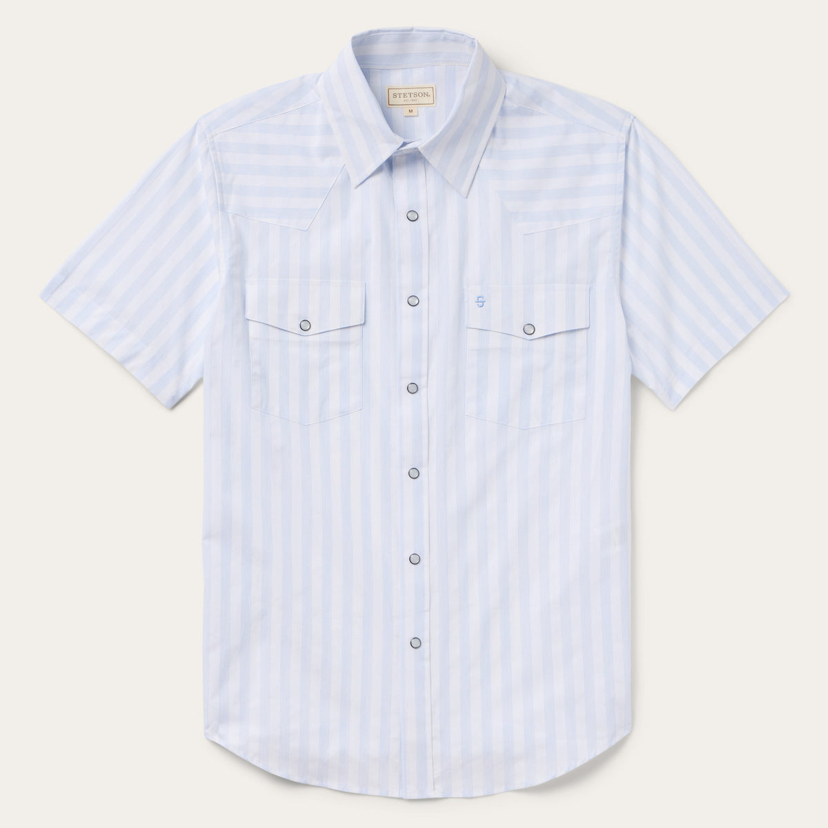 Stripe Oxford Short Sleeve Western Shirt White W/ Blue Stripe | Stetson