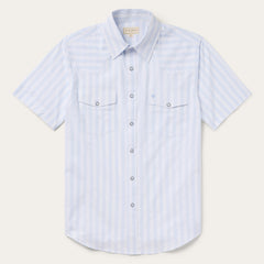 Stripe Oxford Short Sleeve Western Shirt White W/ Blue Stripe | Stetson