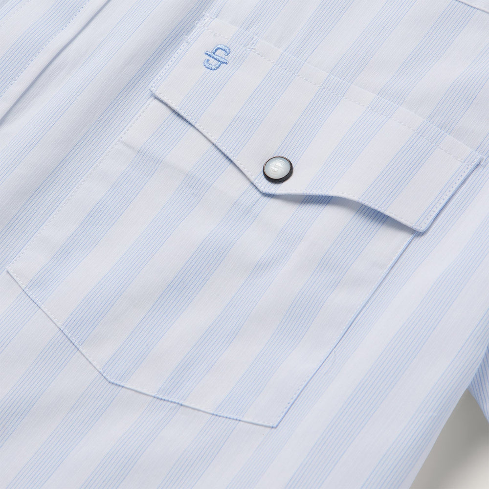 Stripe Oxford Short Sleeve Western Shirt White W/ Blue Stripe | Stetson