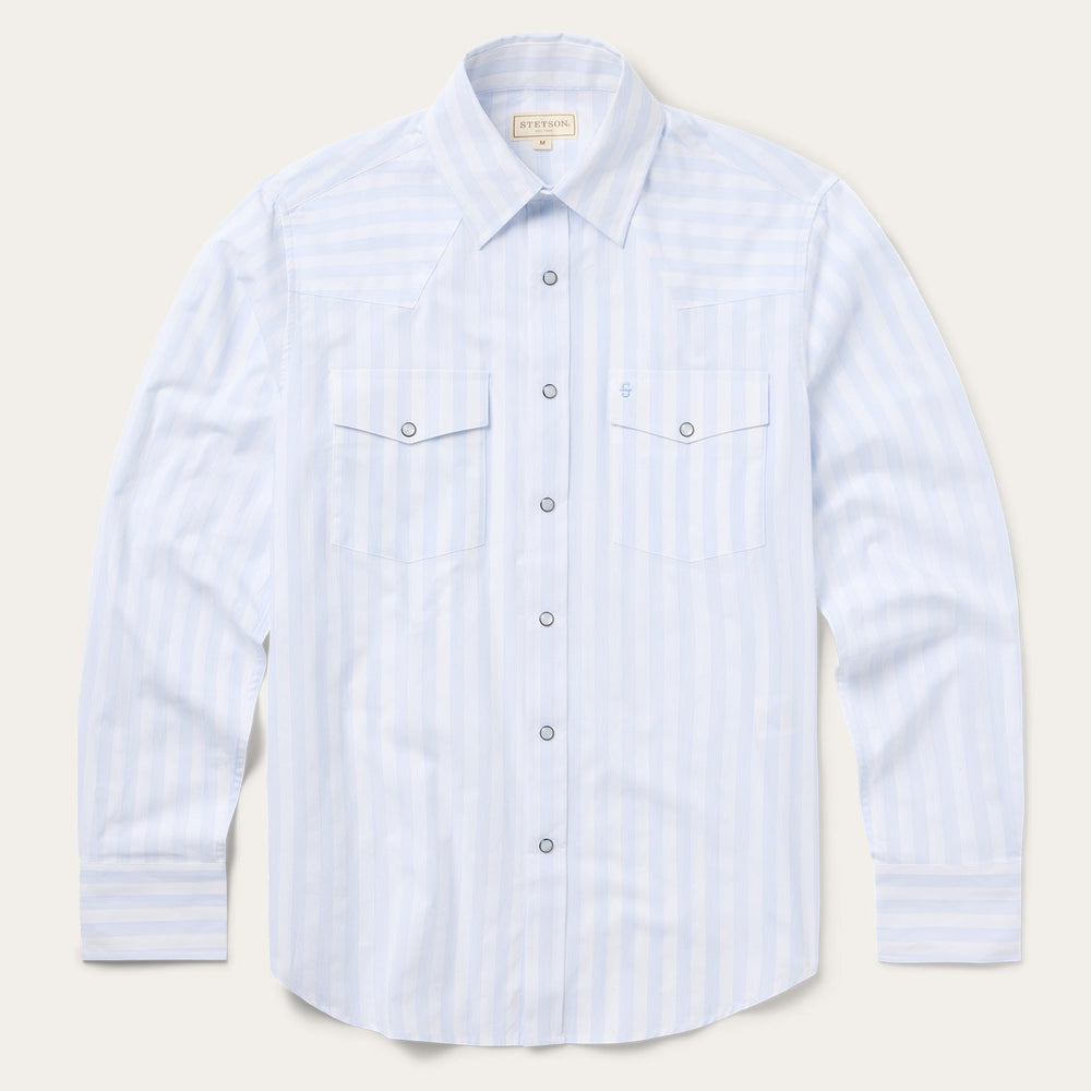 Stripe Oxford Western Shirt White W/ Blue Stripe | Stetson