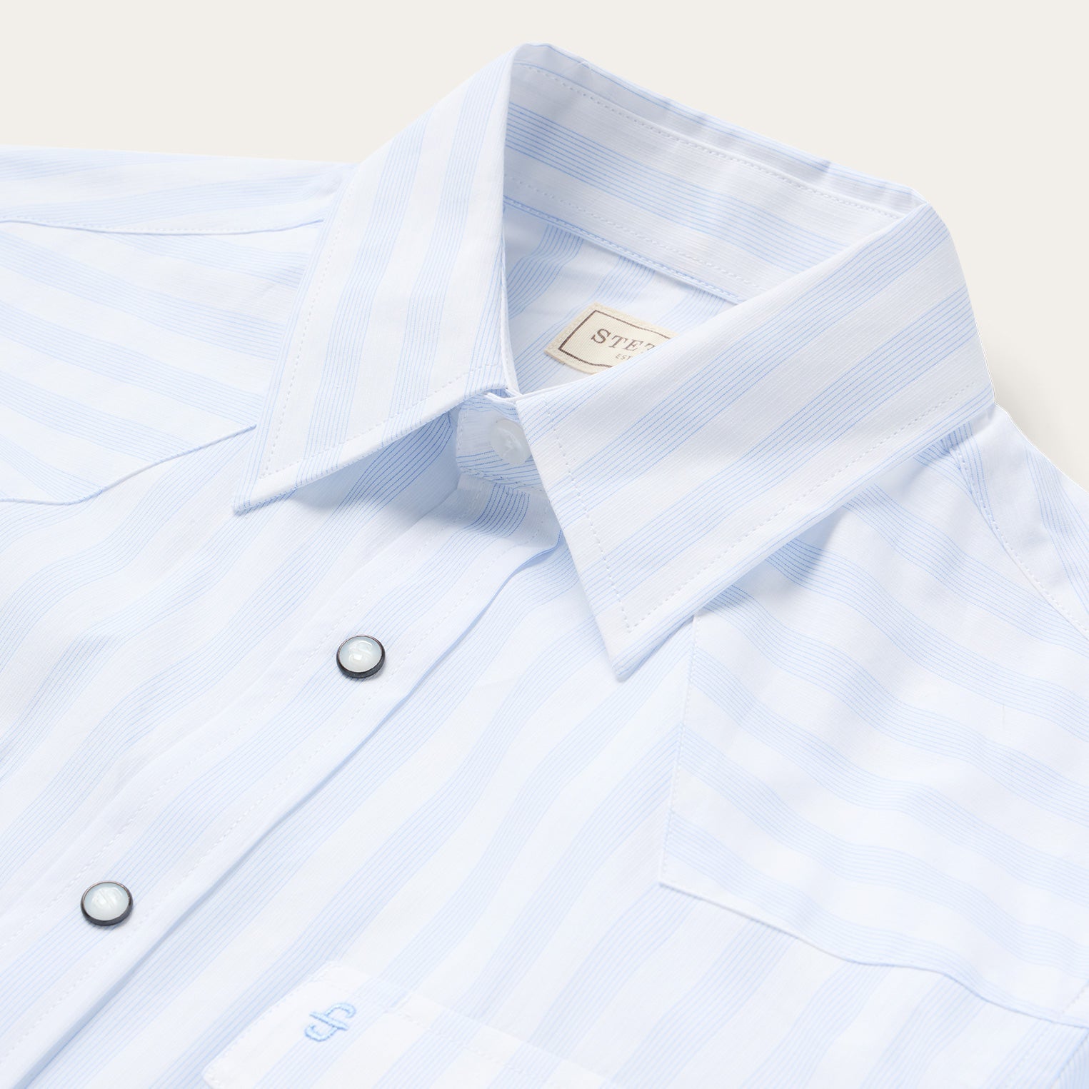 Stripe Oxford Western Shirt White W/ Blue Stripe | Stetson