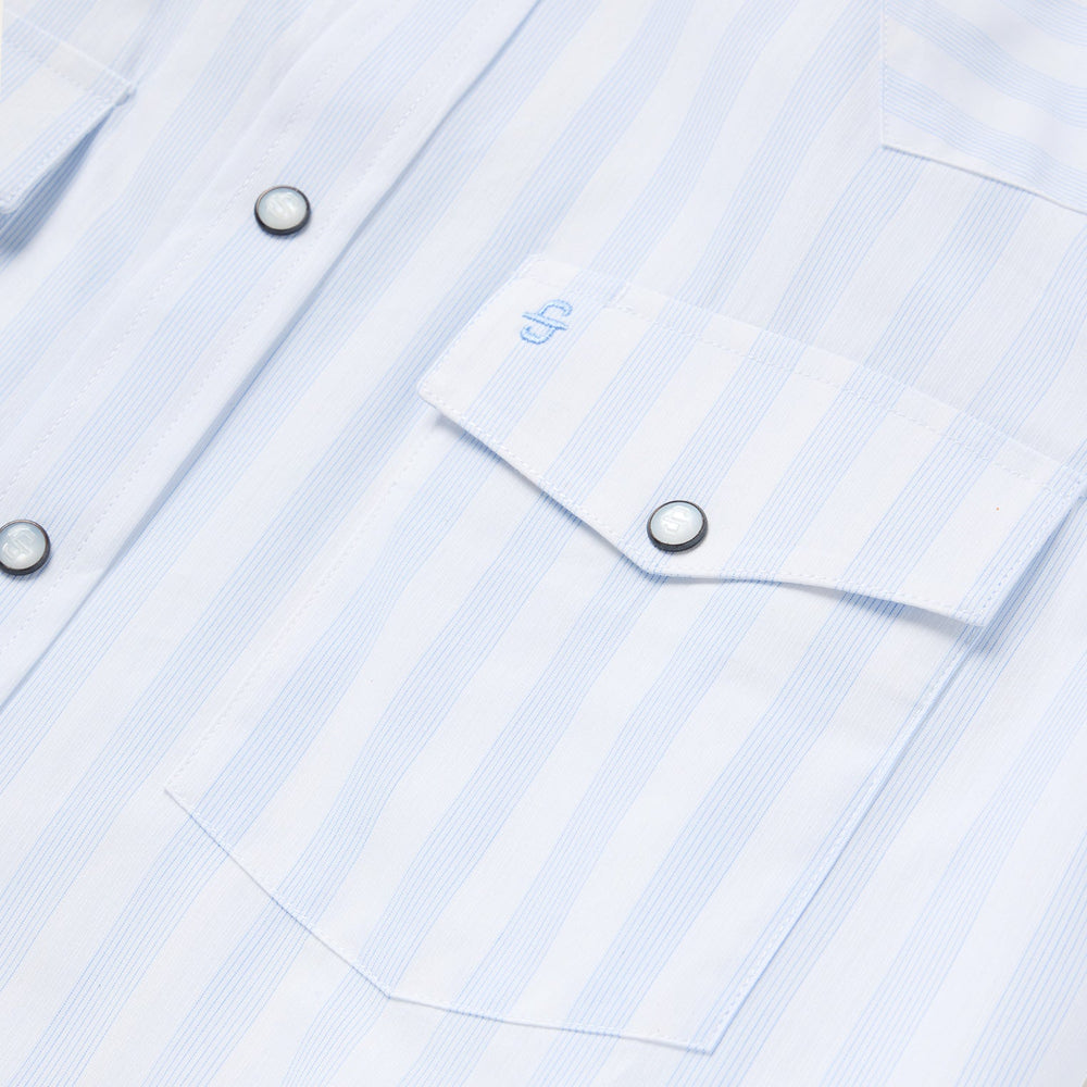 Stripe Oxford Western Shirt White W/ Blue Stripe | Stetson