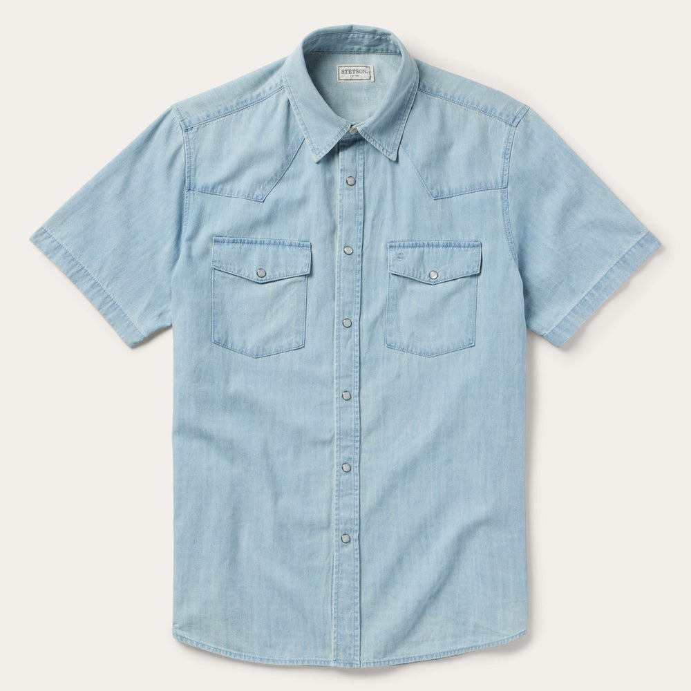 Chambray Oxford Short Sleeve Western Shirt Blue | Stetson