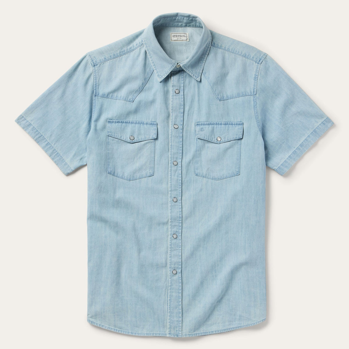 Chambray Oxford Short Sleeve Western Shirt Blue | Stetson