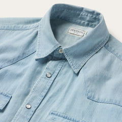 Chambray Oxford Short Sleeve Western Shirt Blue | Stetson