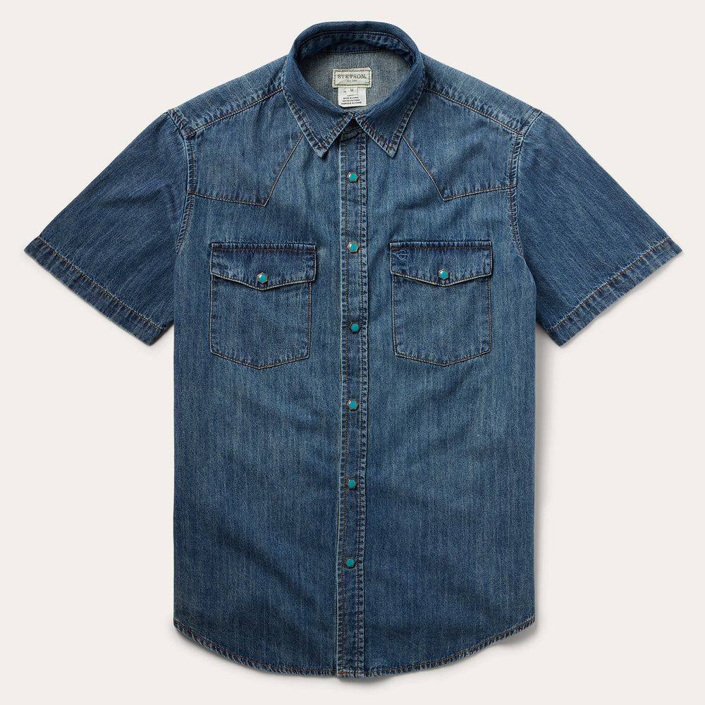 Turquoise Snap Short Sleeve Denim Shirt Blue | Stetson