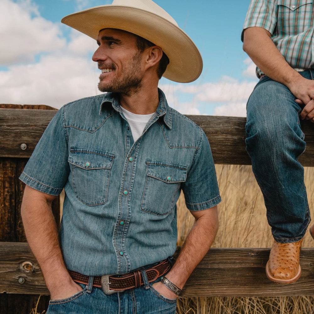 Turquoise Snap Short Sleeve Denim Shirt Blue | Stetson