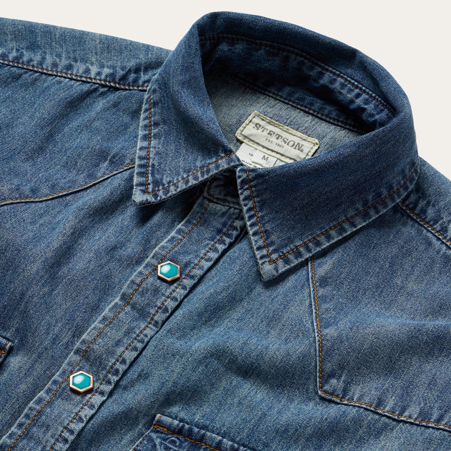 Turquoise Snap Short Sleeve Denim Shirt Blue | Stetson
