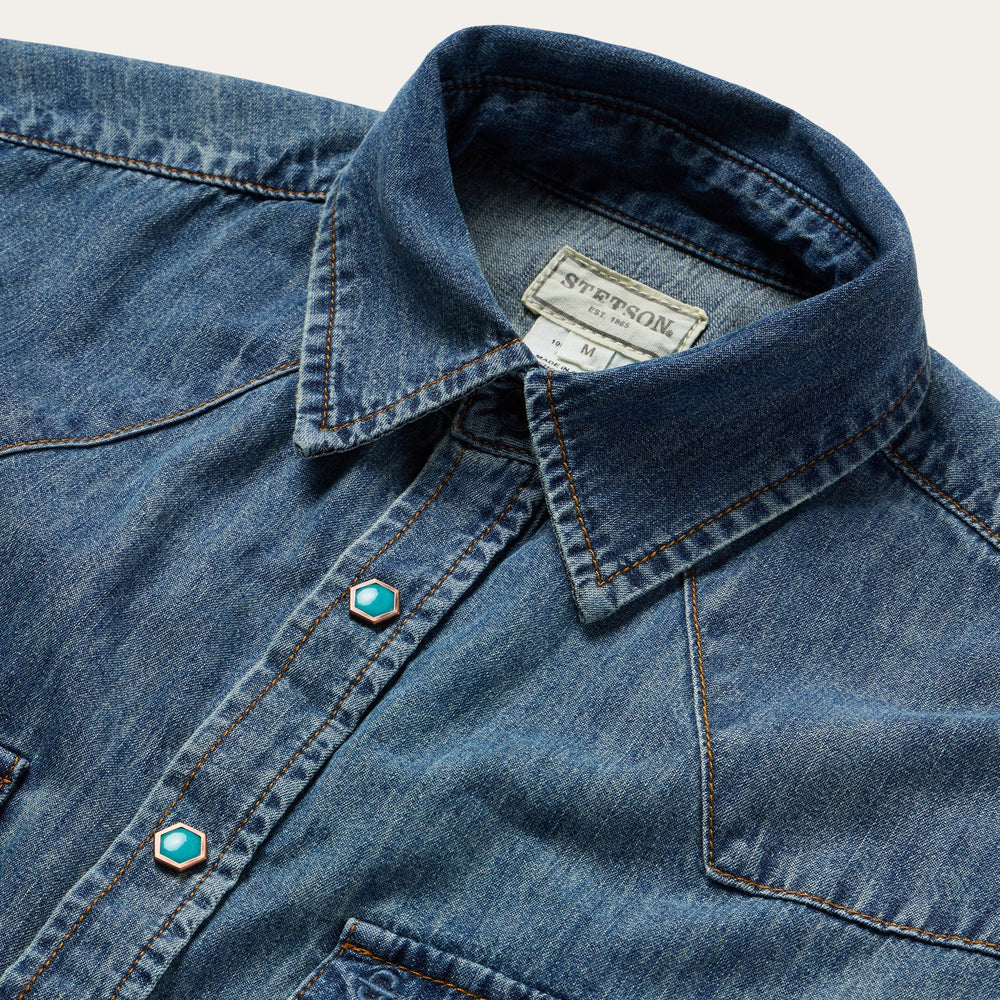 Turquoise Snap Short Sleeve Denim Shirt Blue | Stetson