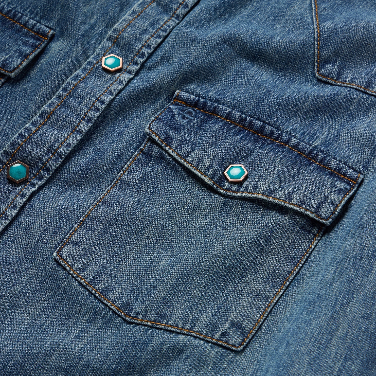 Turquoise Snap Short Sleeve Denim Shirt Blue | Stetson