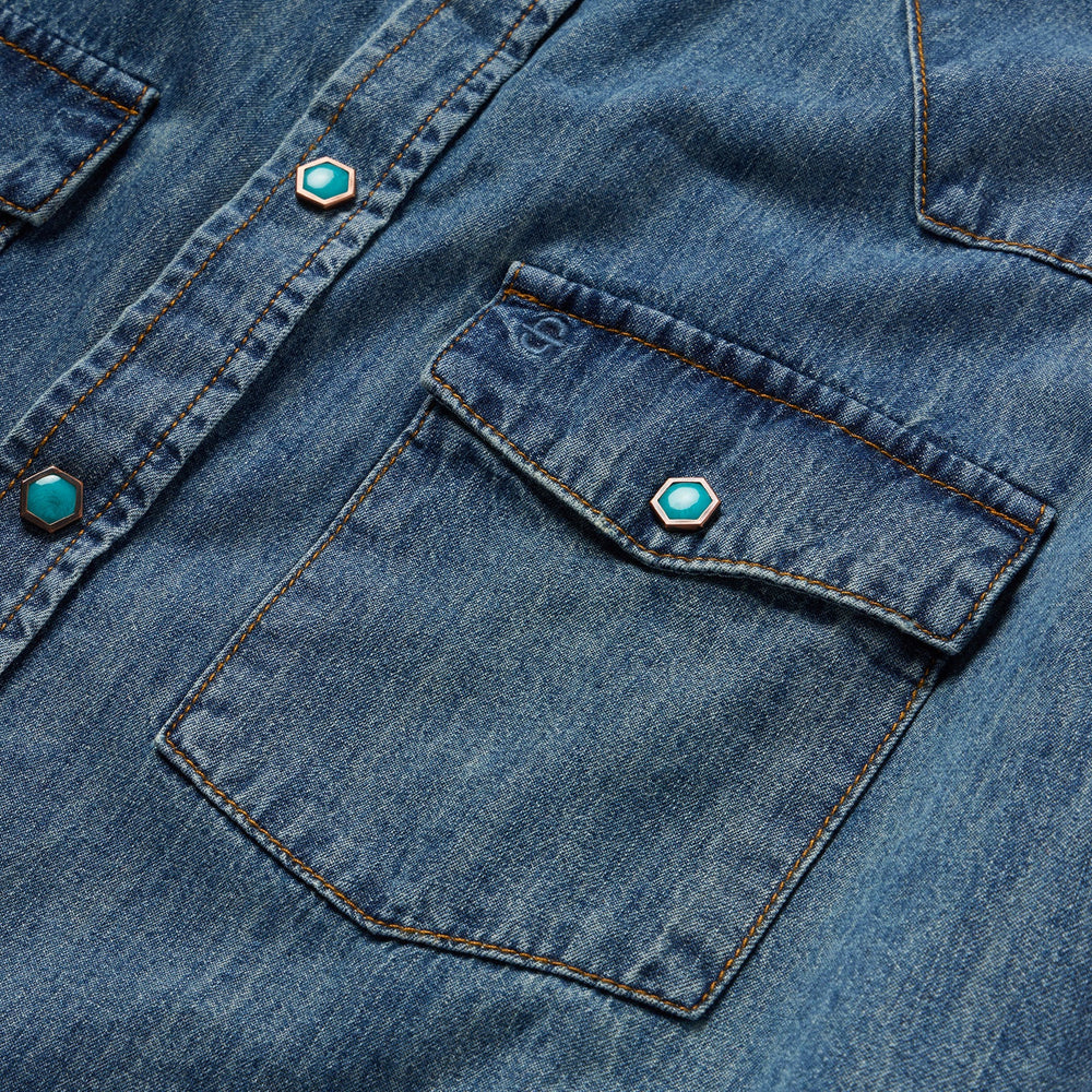 Turquoise Snap Short Sleeve Denim Shirt Blue | Stetson