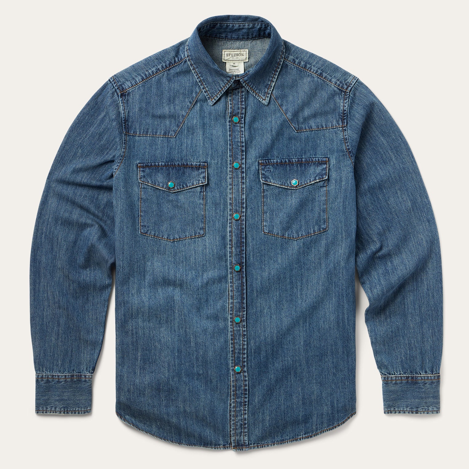 Turquoise Snap Lightweight Denim Shirt Blue | Stetson