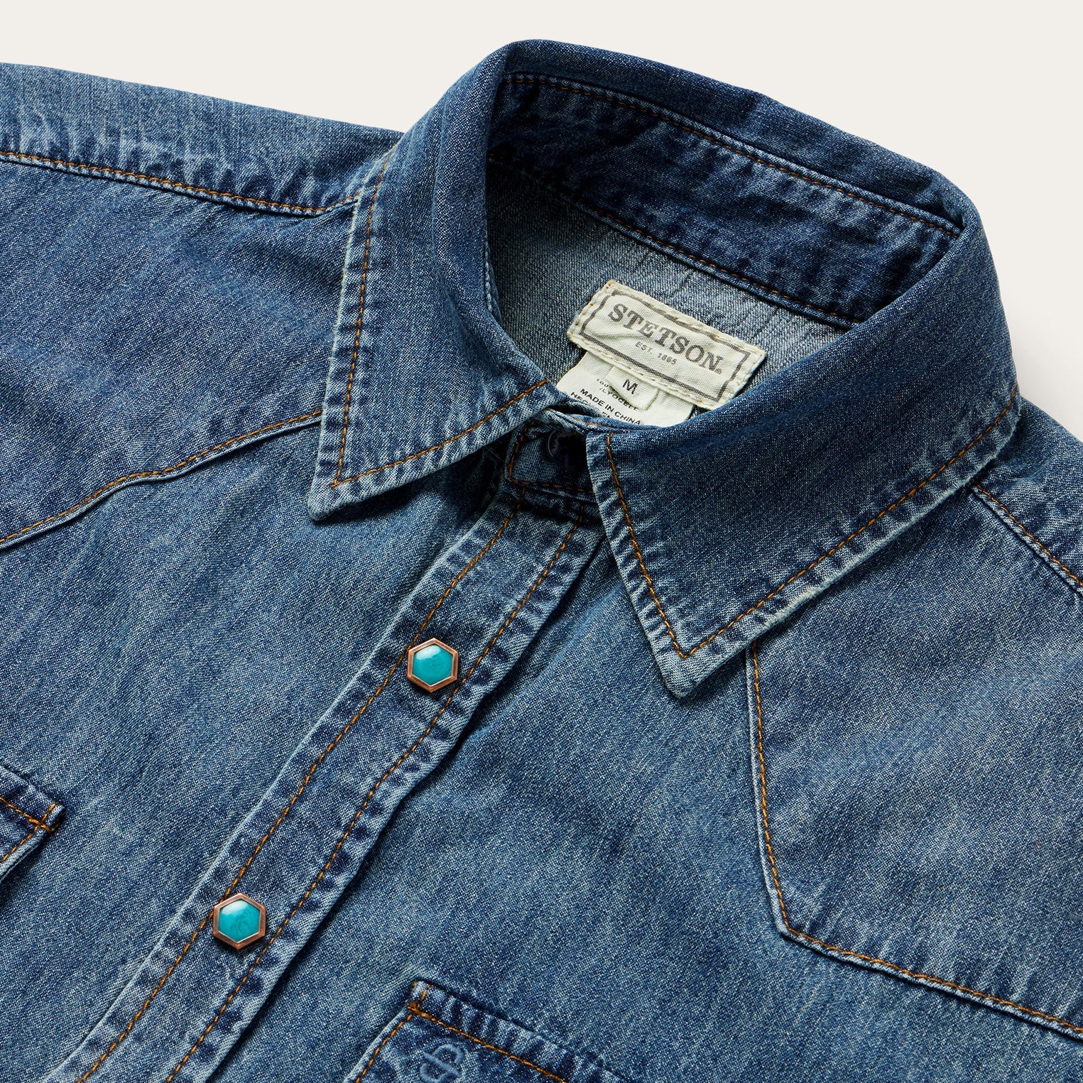 Turquoise Snap Lightweight Denim Shirt Blue | Stetson