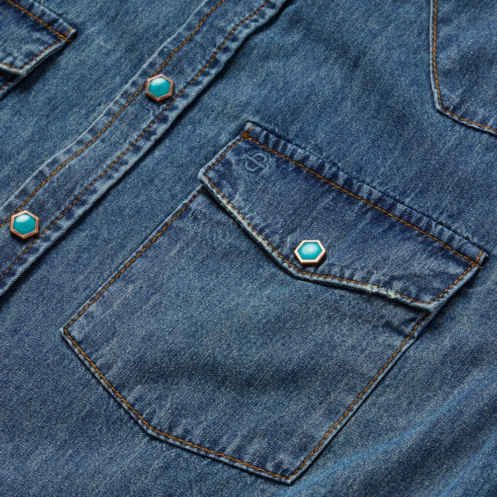 Turquoise Snap Lightweight Denim Shirt Blue | Stetson