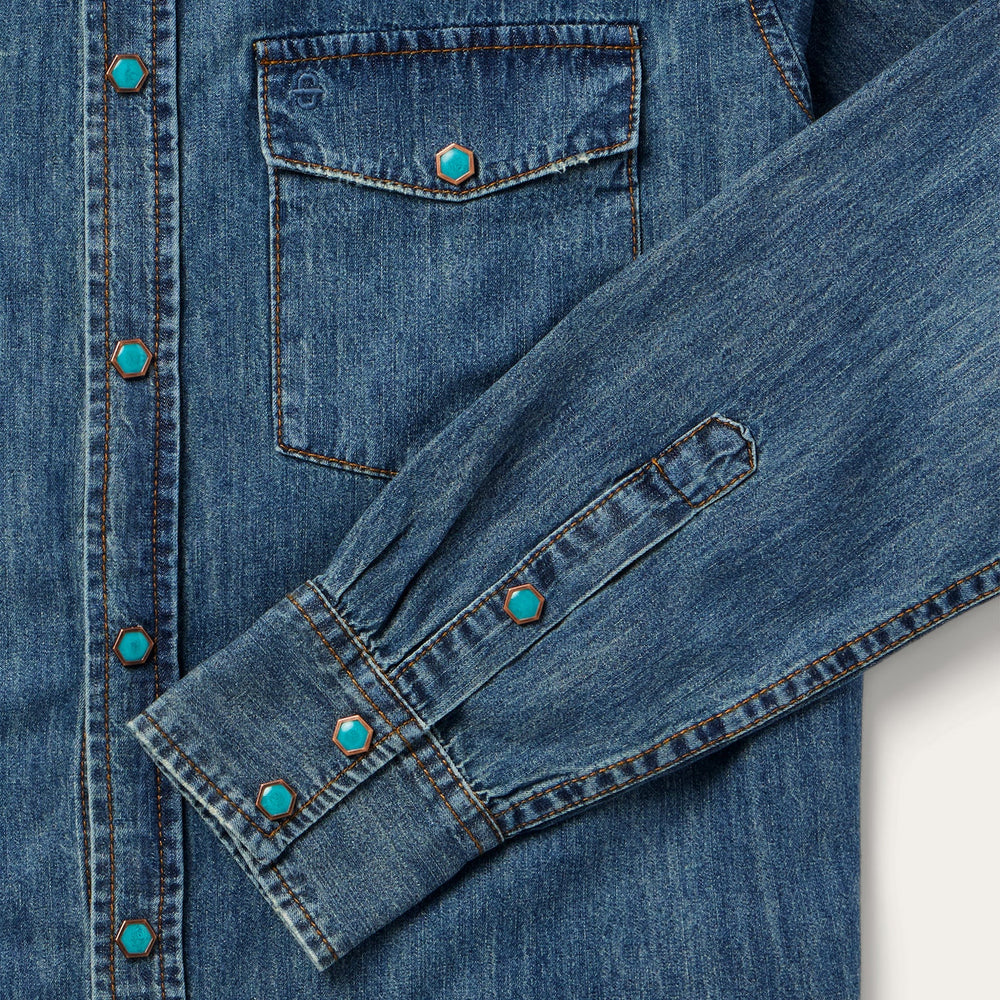 Turquoise Snap Lightweight Denim Shirt Blue | Stetson