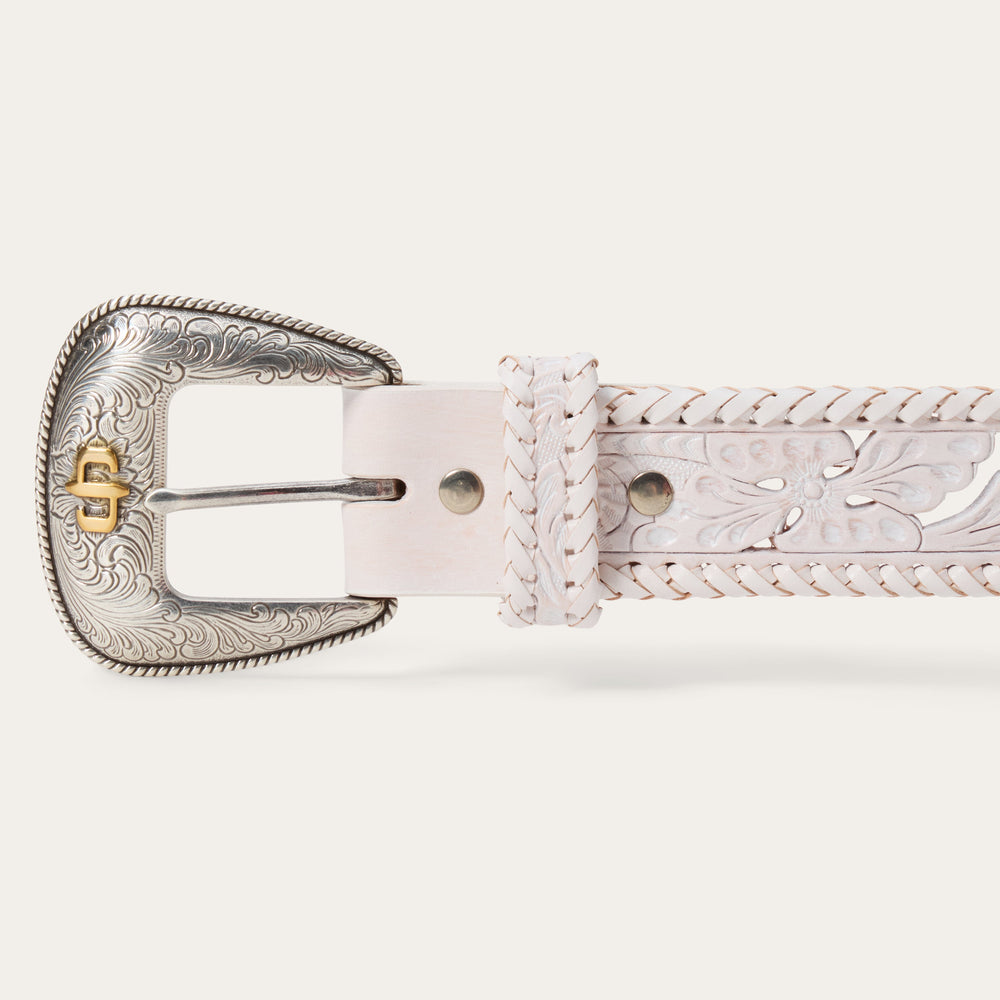 Tooled Laced Edge Belt White | Stetson