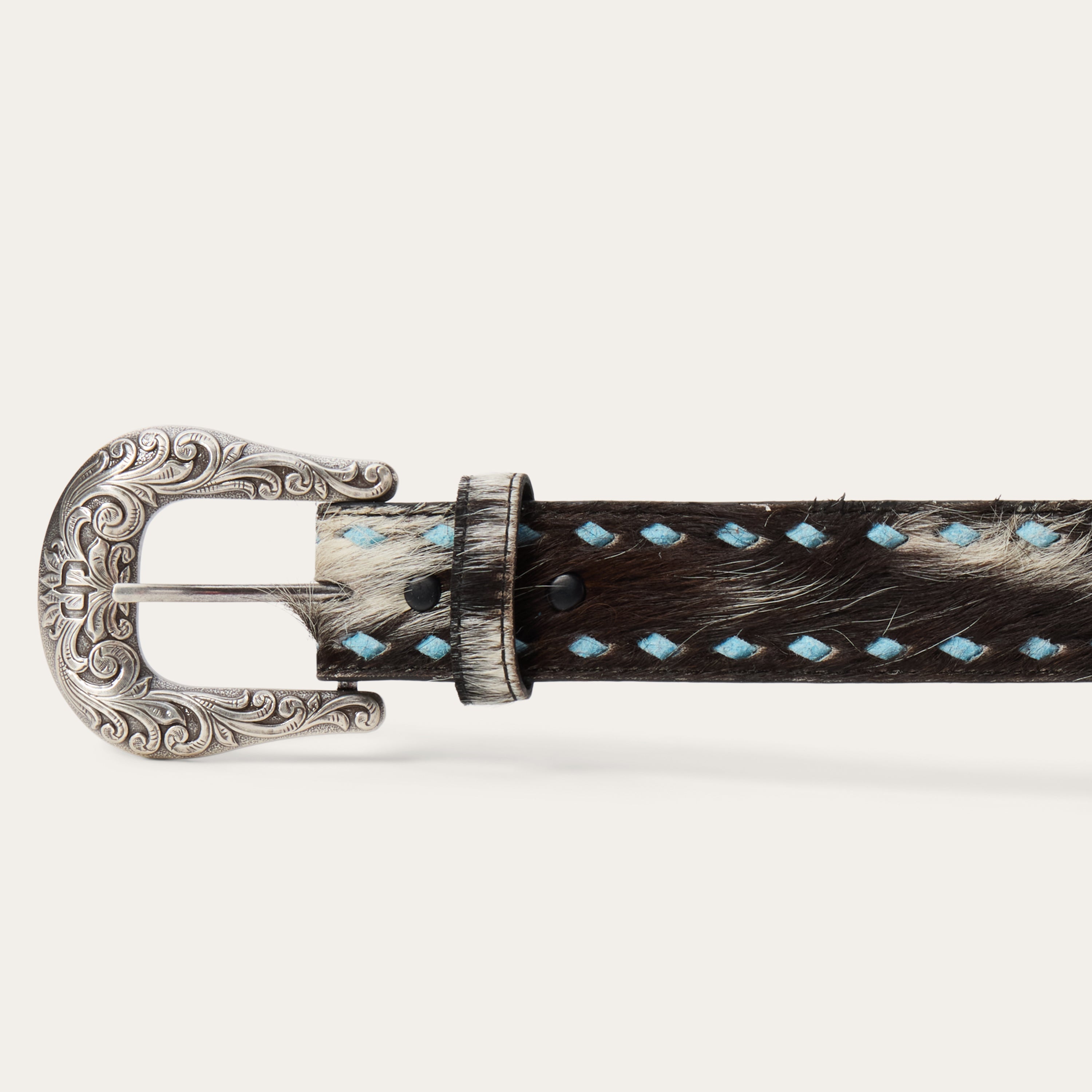 Hair-On-Hide Laced Belt Black / White | Stetson