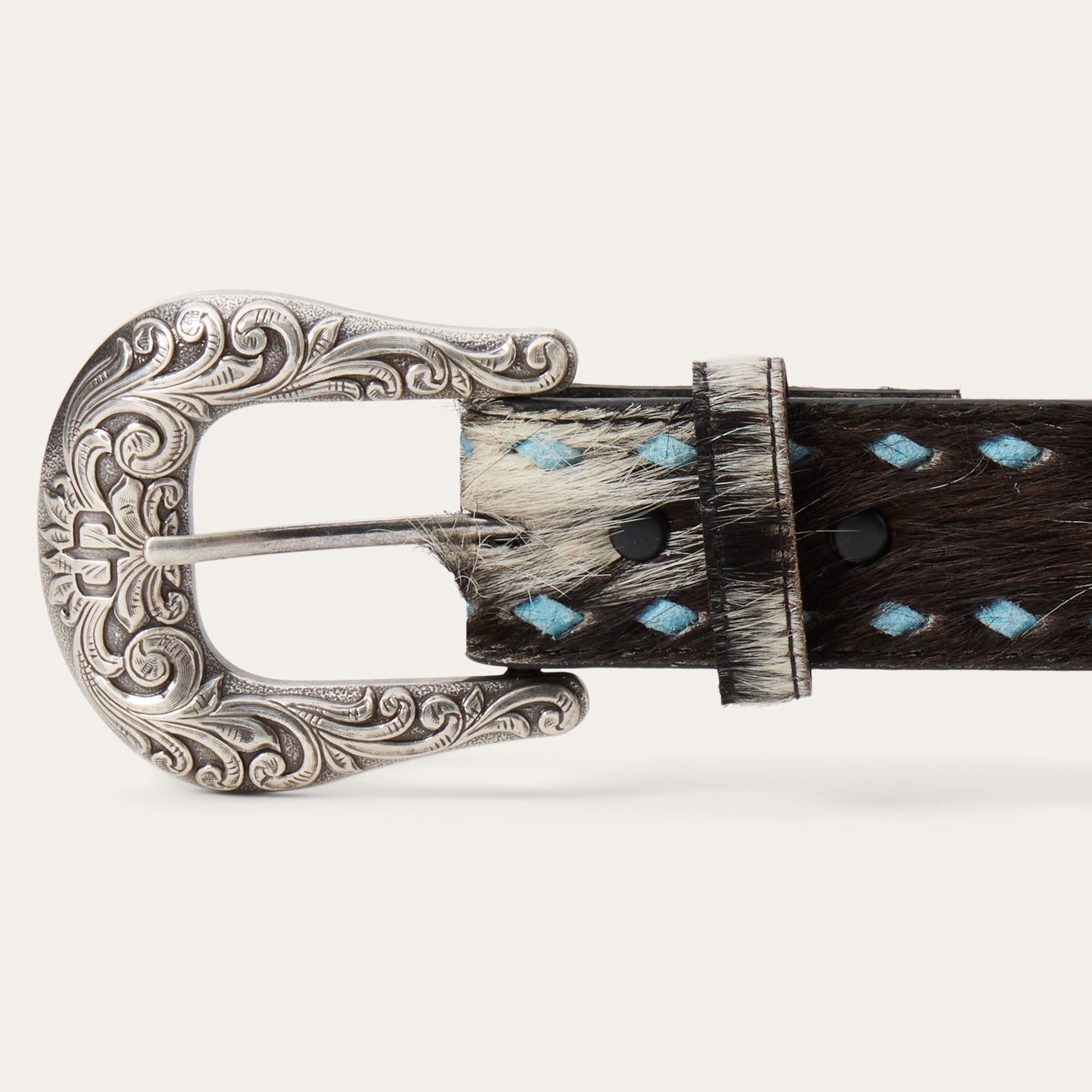 Hair-On-Hide Laced Belt Black / White | Stetson