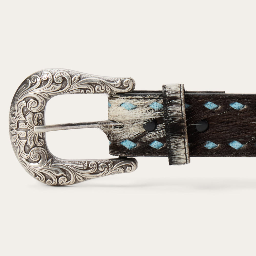 Hair-On-Hide Laced Belt Black / White | Stetson