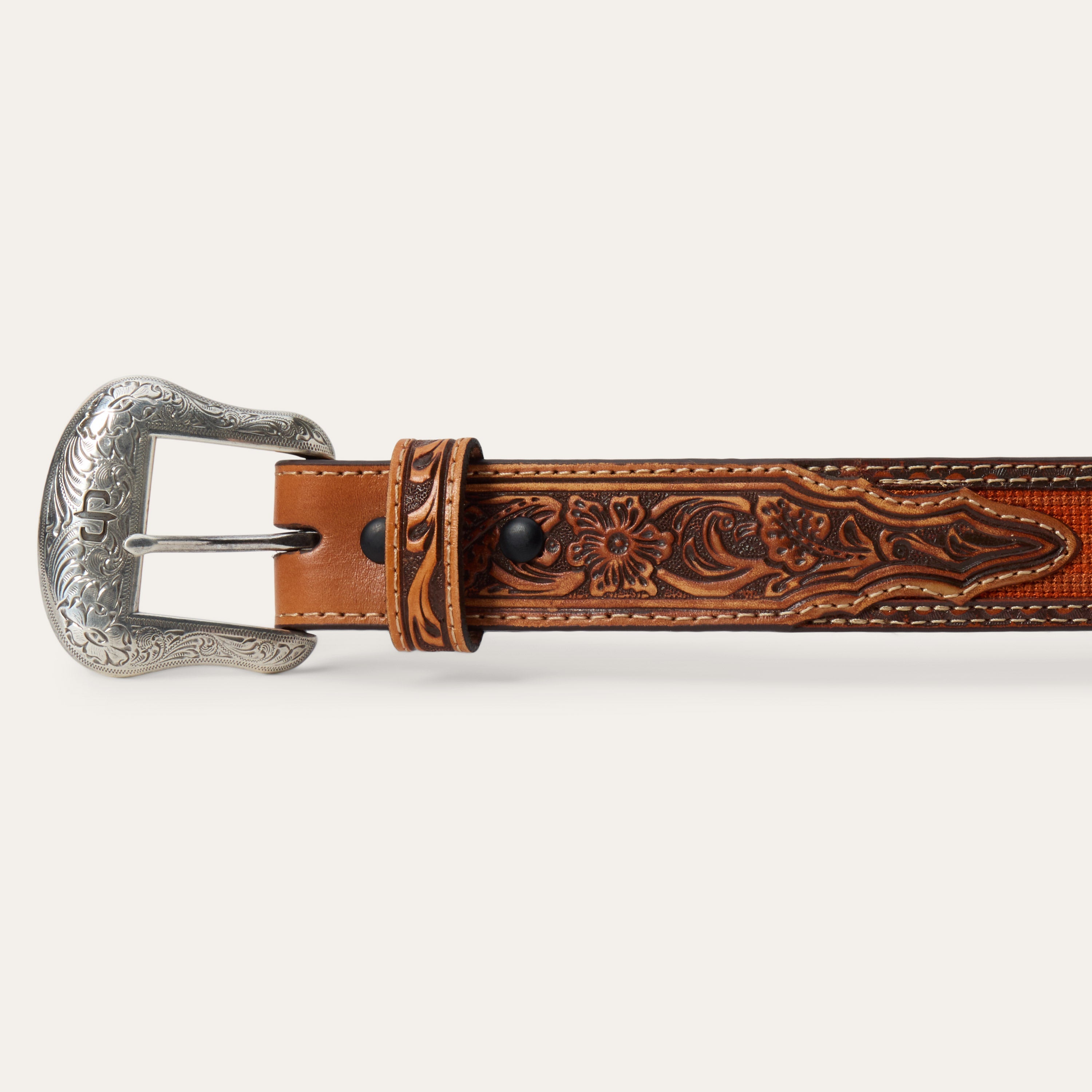 Tooled Tab Embroidered Belt Tan | Stetson