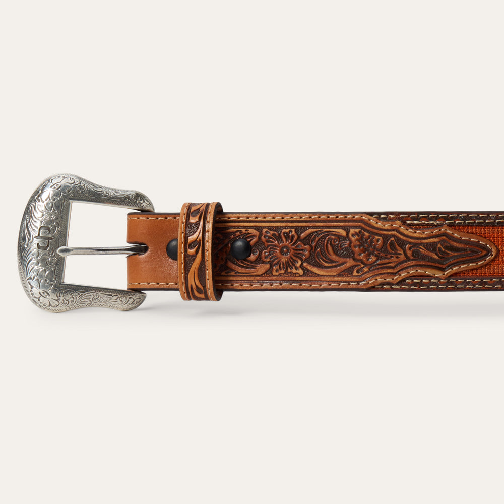 Tooled Tab Embroidered Belt Tan | Stetson