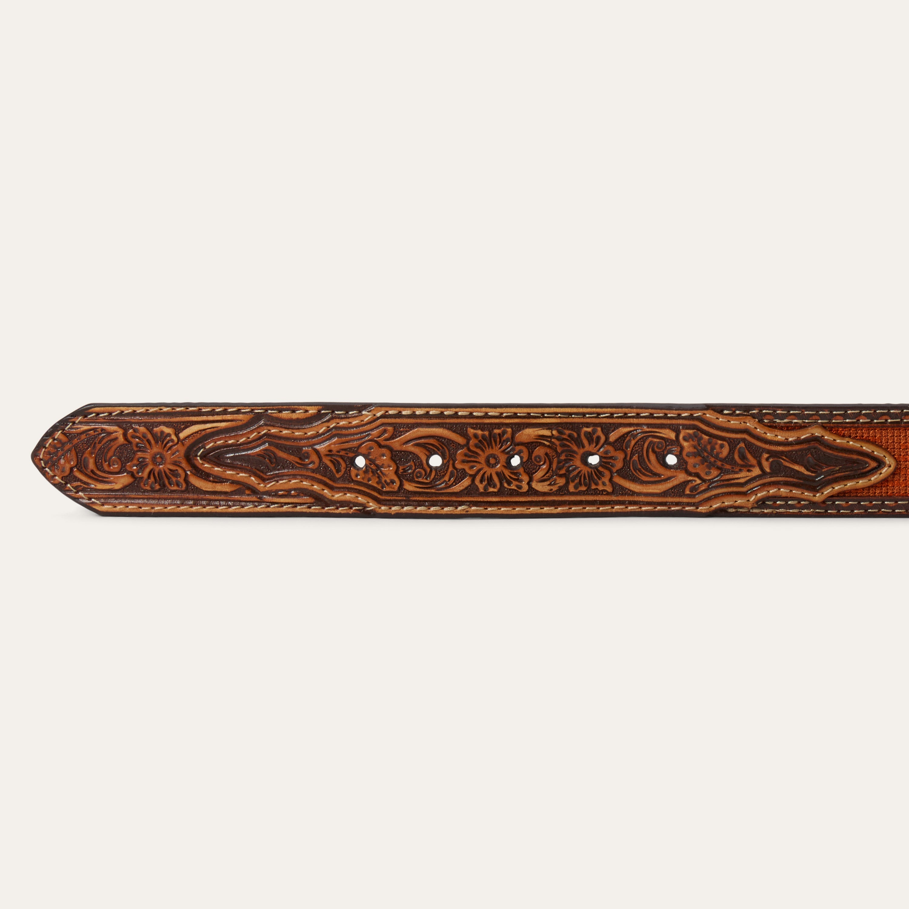 Tooled Tab Embroidered Belt Tan | Stetson