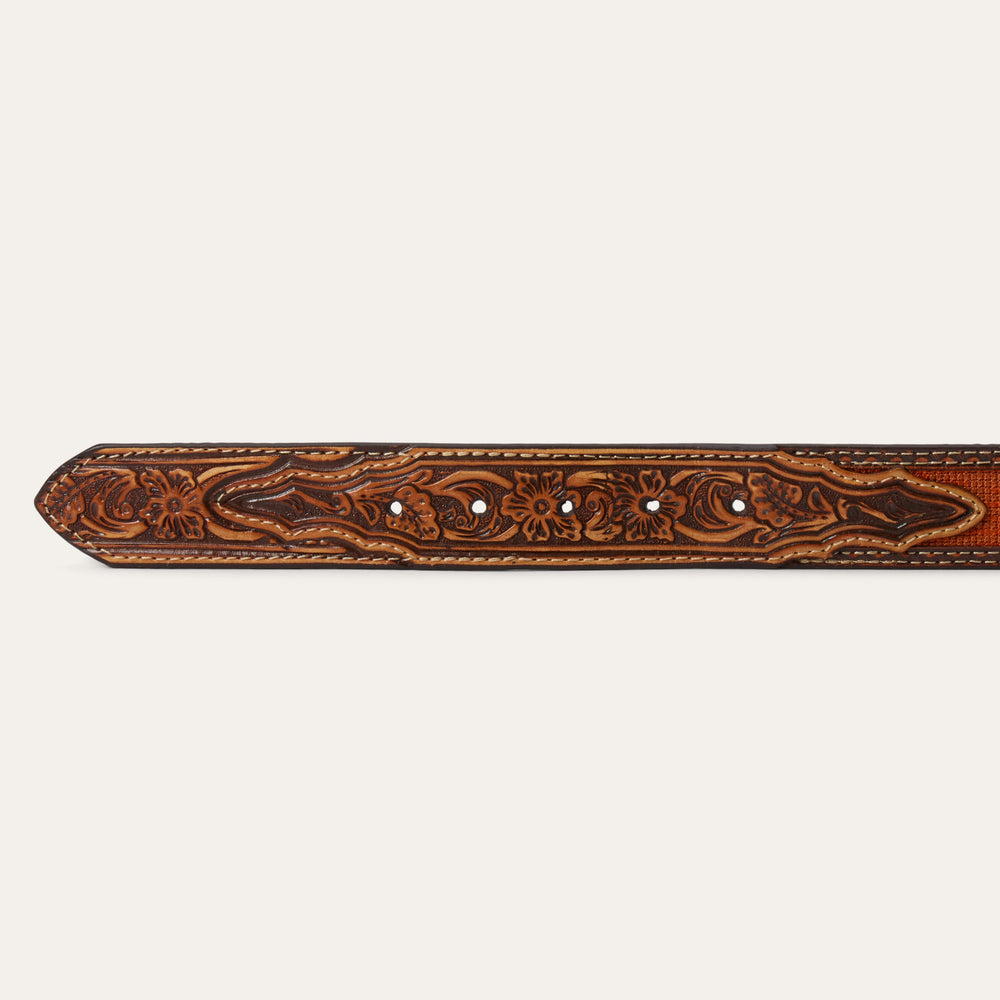 Tooled Tab Embroidered Belt Tan | Stetson