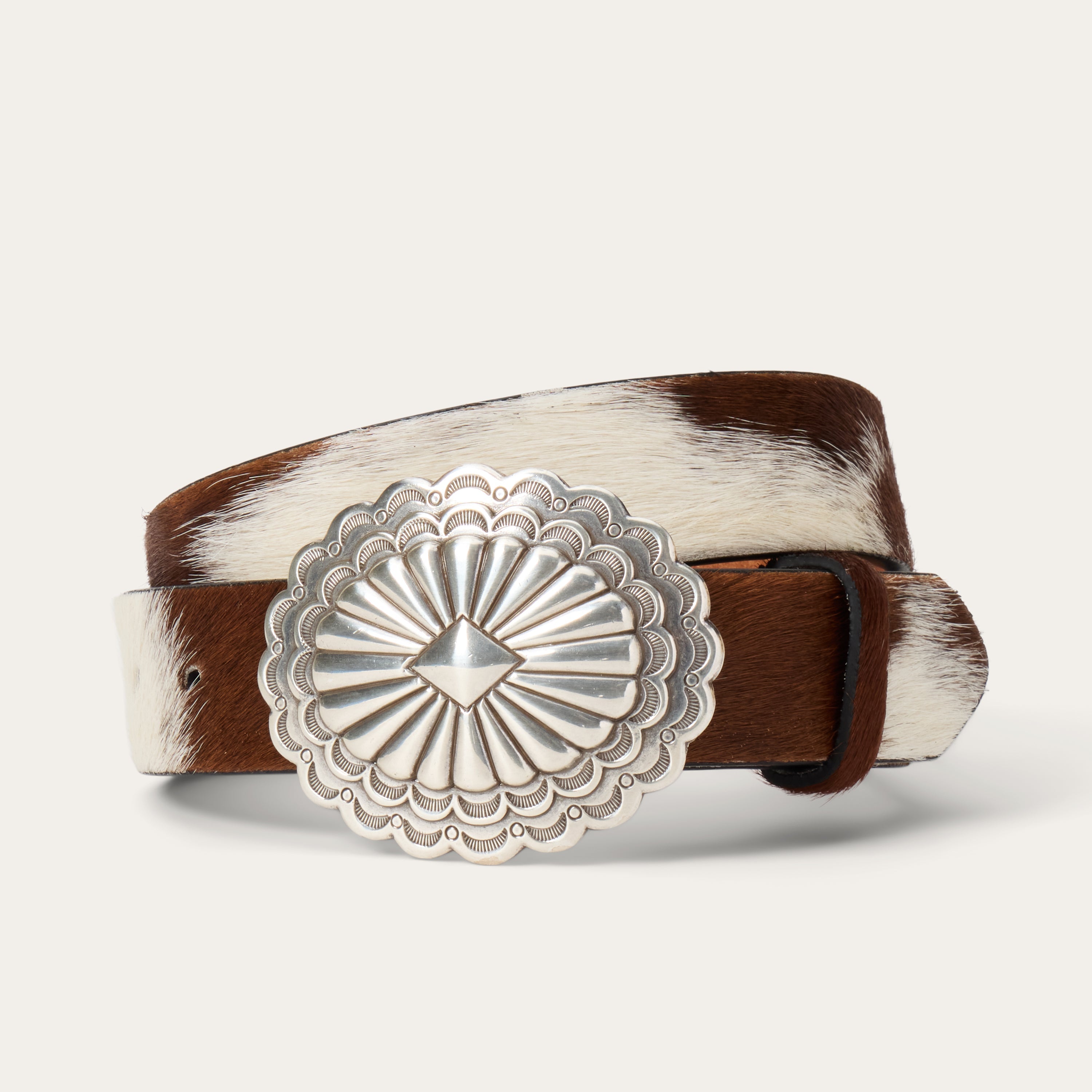 Hair-On-Hide Southwestern Buckle Belt Brown / White | Stetson