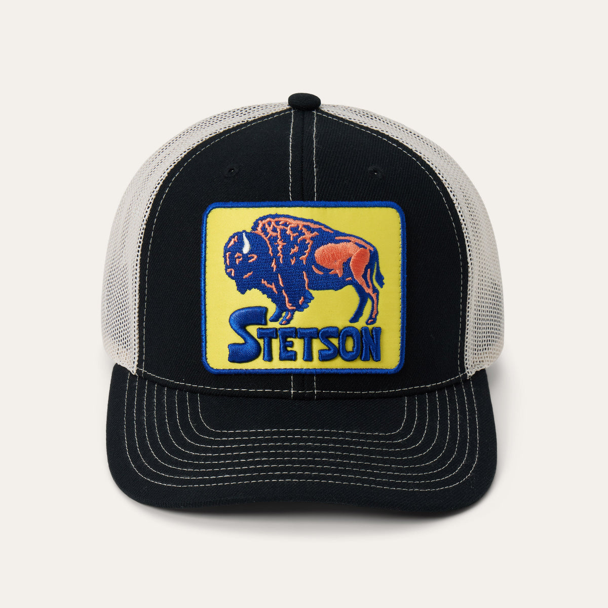 Bison Patch High Crown Trucker Hat Black | Stetson