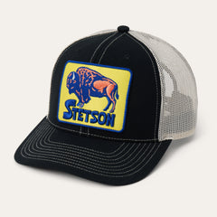 Bison Patch High Crown Trucker Hat Black | Stetson