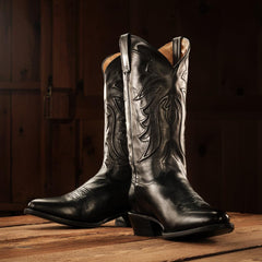 Ames Corded &amp; Burnished Leather Boot Black | Men Stetson Western