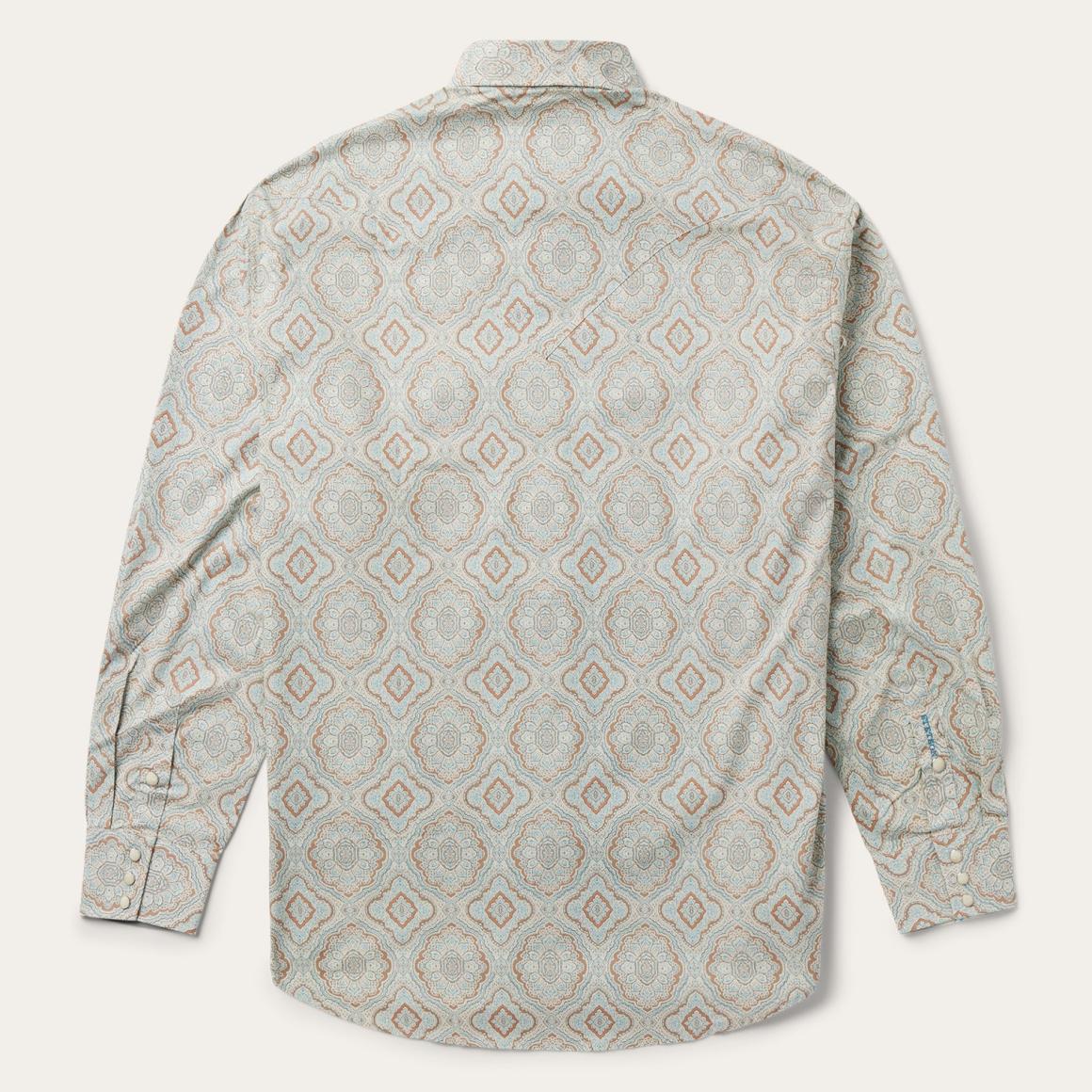 Aqua Paisley Print Western Shirt Green | Men Stetson Western Shirts