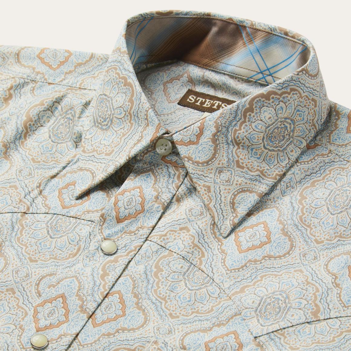 Aqua Paisley Print Western Shirt Green | Men Stetson Western Shirts