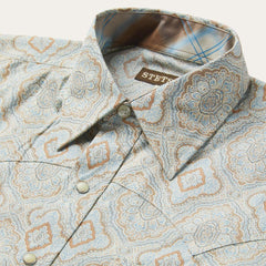 Aqua Paisley Print Western Shirt Green | Men Stetson Western Shirts