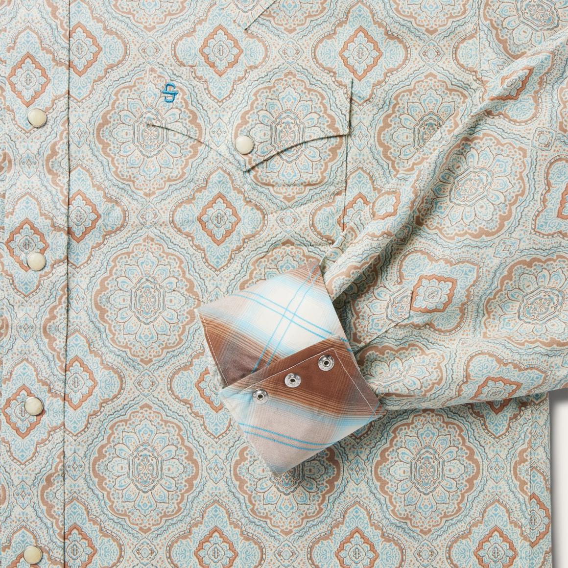 Aqua Paisley Print Western Shirt Green | Men Stetson Western Shirts