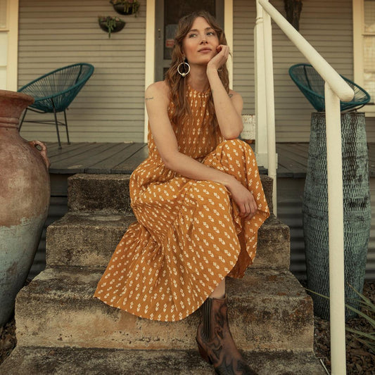 Aztec Dress Yellow | Women Stetson Midi
