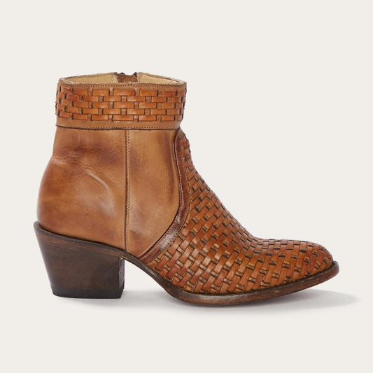 Basketweave Side Zip Ankle Boot Brown | Women Stetson Shorties