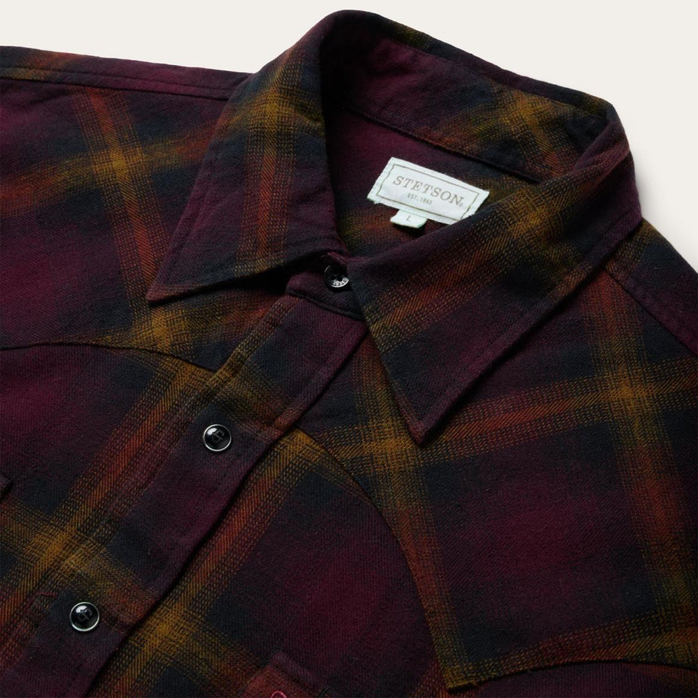 Black Wine Plaid Flannel Western Shirt Wine | Men Stetson Classic Cut