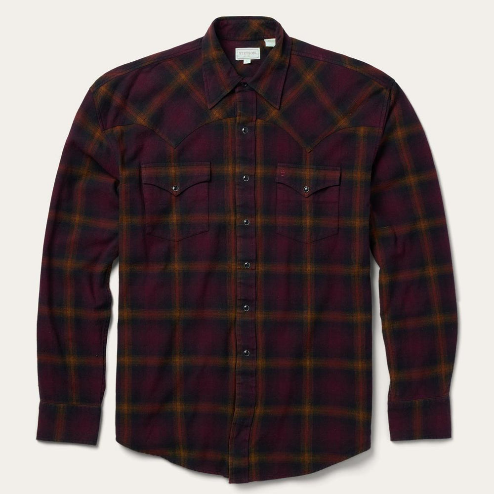 Black Wine Plaid Flannel Western Shirt Wine | Men Stetson Western Shirts