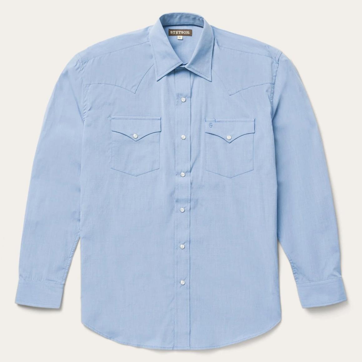 Blue End On End Solid Shirt Blue | Men Stetson Western Shirts