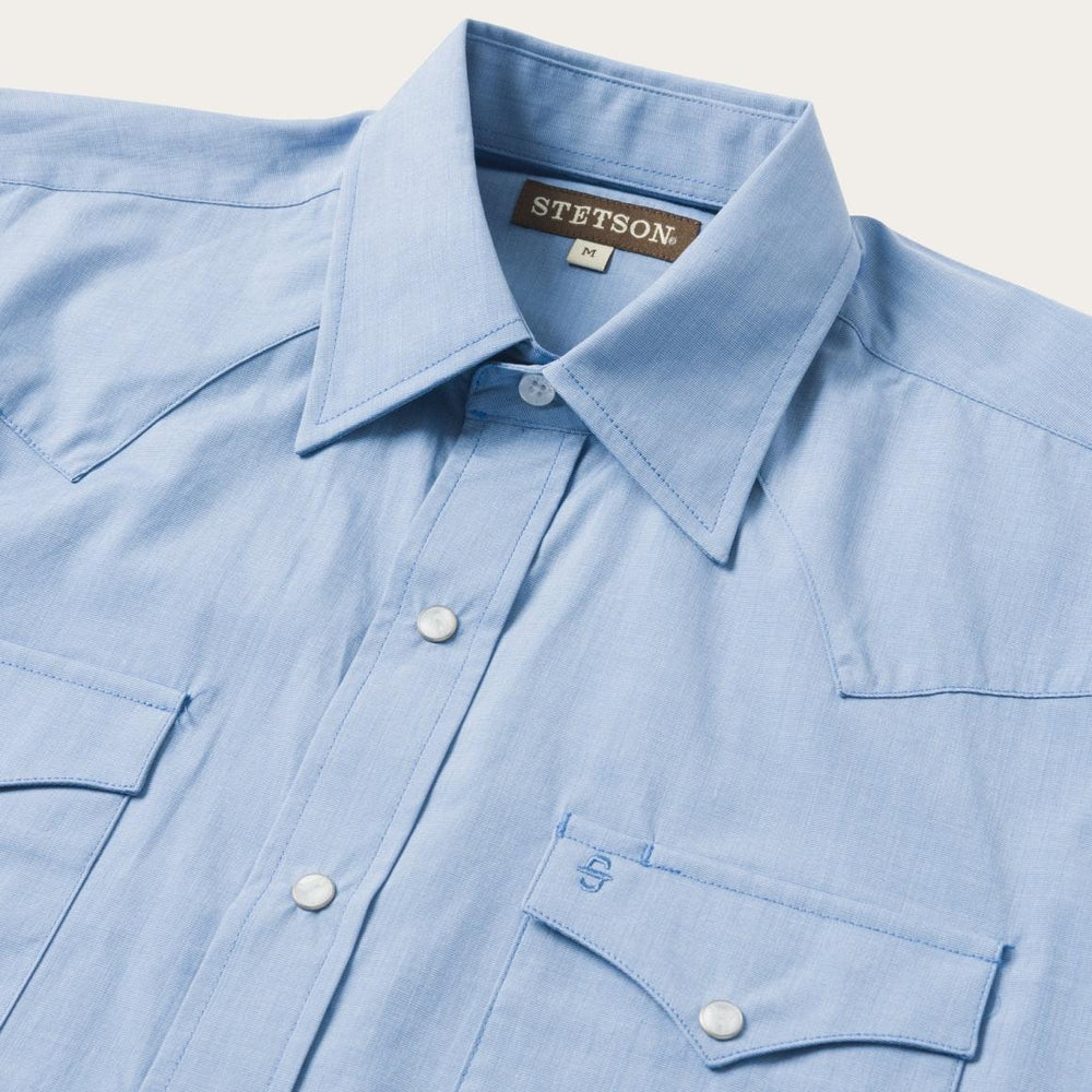 Blue End On End Solid Shirt Blue | Men Stetson Western Shirts